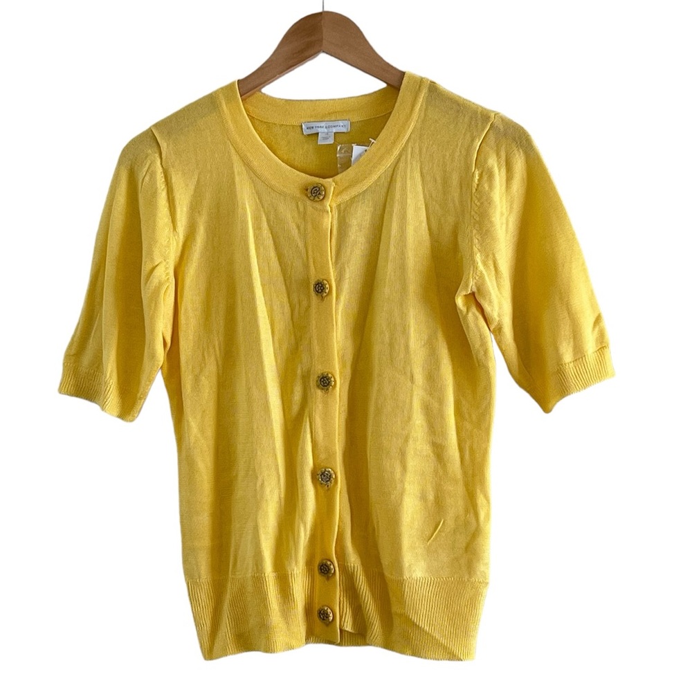 New York & Company | NWT Yellow button front shirt sleeve knit cardigan …